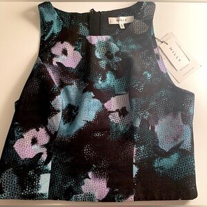 Milly Sleeveless Top Back Zipper Size S NWT Aqua, Black and Pink floral pattern